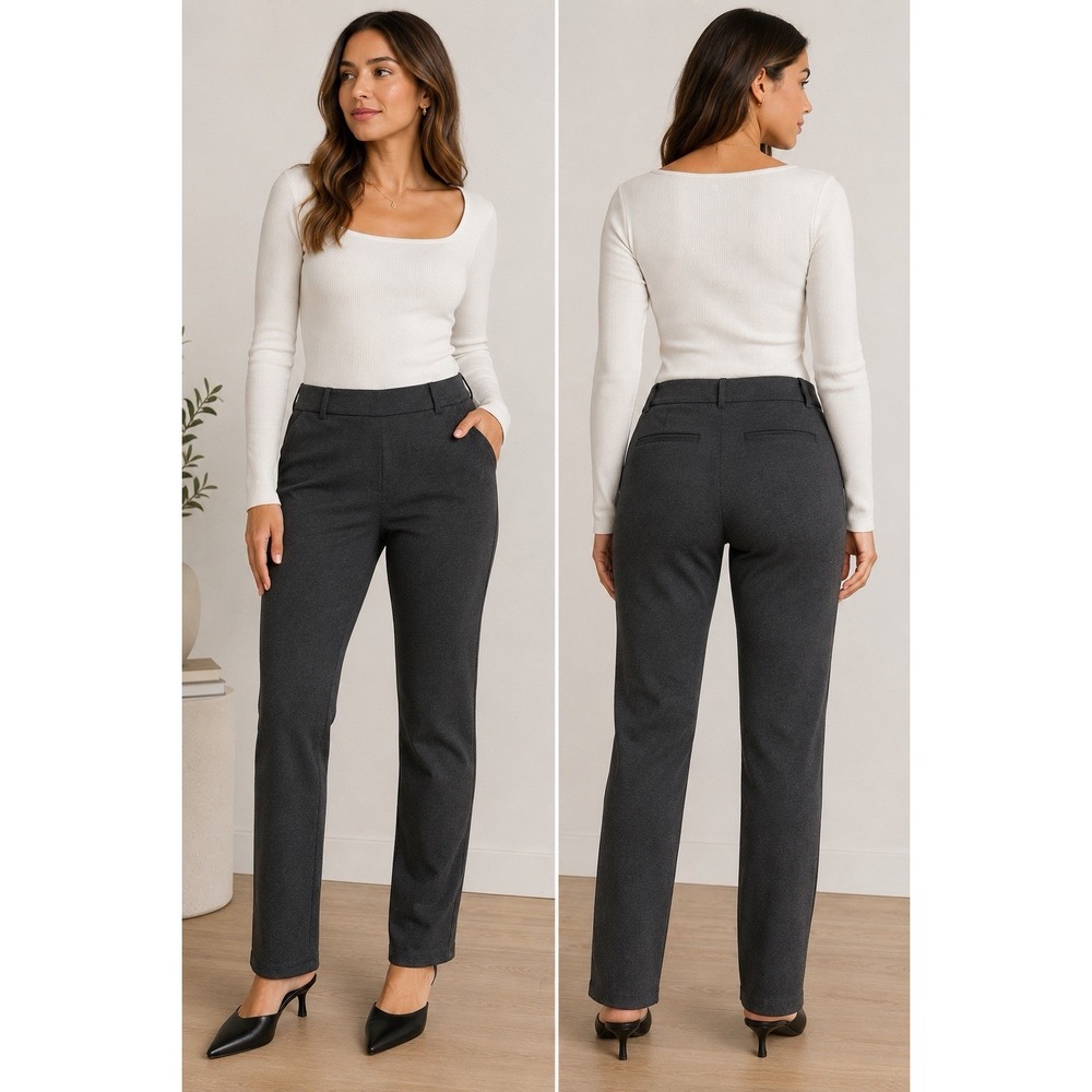 Quince Women's Medium Charcoal Gray Ponte Straight Leg Pants Stretch Career